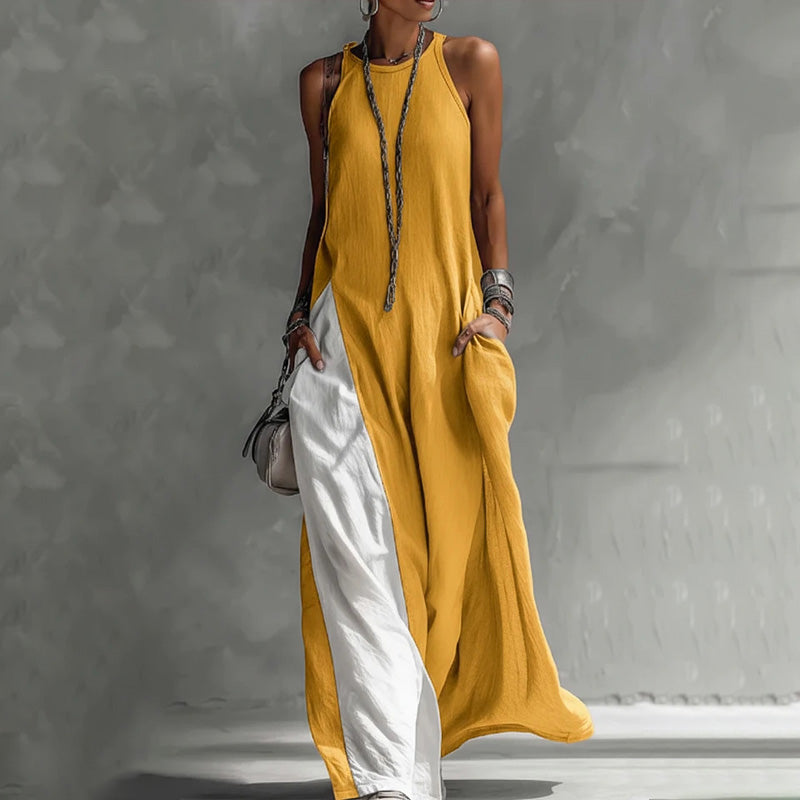 📢📢40% OFF !! ⏰Women's Flowy Sleeveless Colorblock Maxi Dress