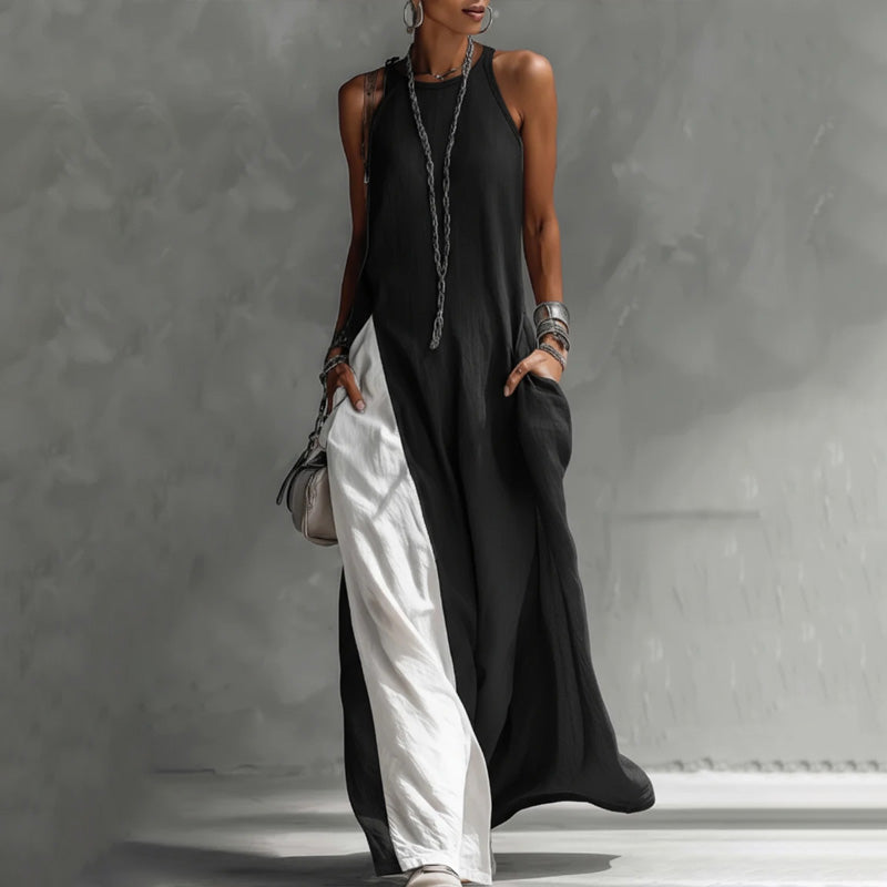 📢📢40% OFF !! ⏰Women's Flowy Sleeveless Colorblock Maxi Dress