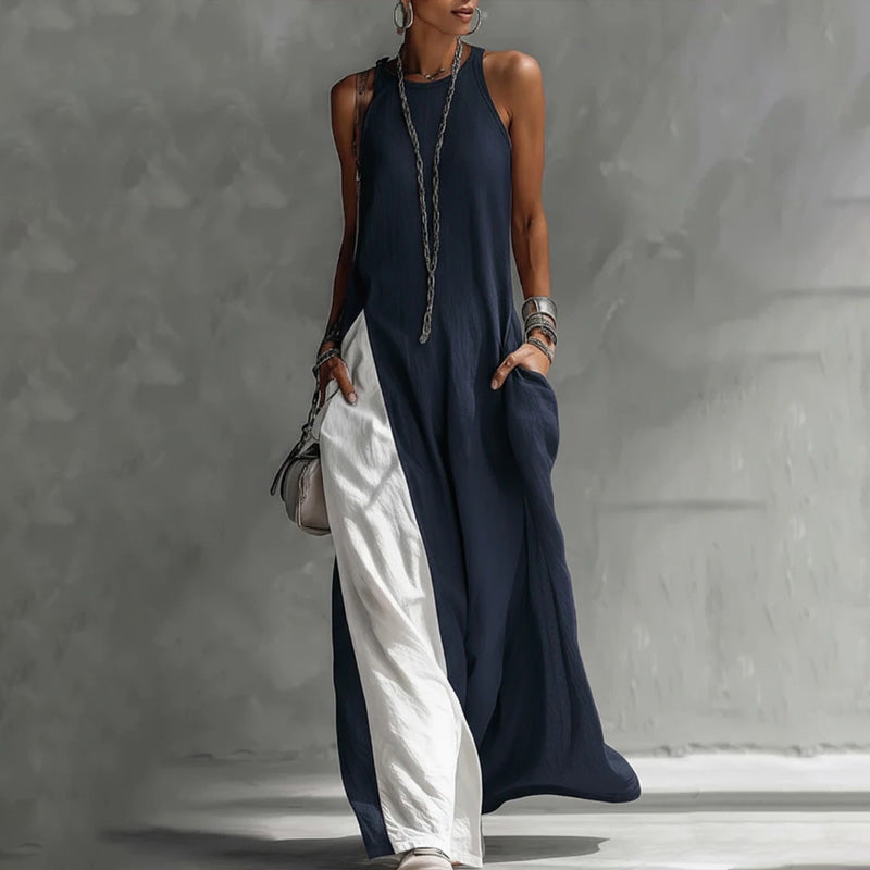 📢📢40% OFF !! ⏰Women's Flowy Sleeveless Colorblock Maxi Dress