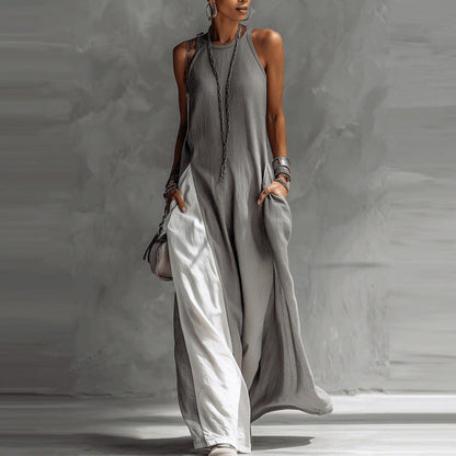 📢📢40% OFF !! ⏰Women's Flowy Sleeveless Colorblock Maxi Dress