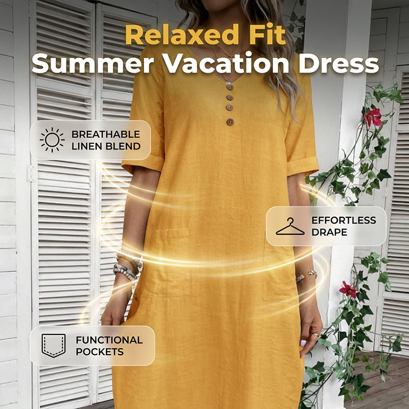 ⌛Limited-time offer-Women's Relaxed Fit Summer V-Neck Dress