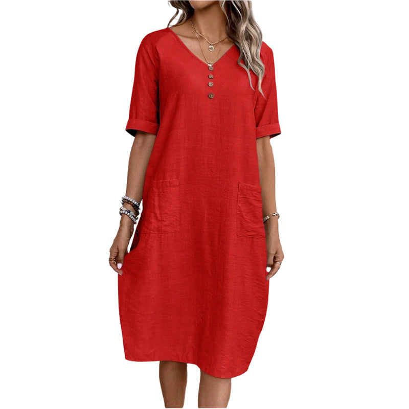 ⌛Limited-time offer-Women's Relaxed Fit Summer V-Neck Dress