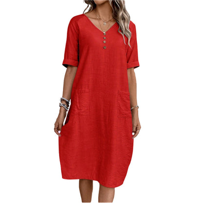 ⌛Limited-time offer-Women's Relaxed Fit Summer V-Neck Dress