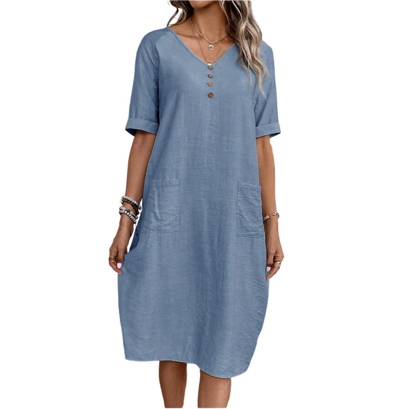 ⌛Limited-time offer-Women's Relaxed Fit Summer V-Neck Dress