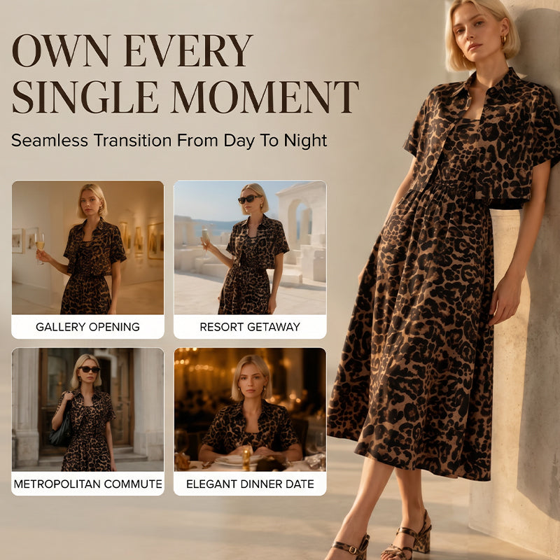 ⌛Limited-Time Offer-Women's Leopard Print Two-Piece Dress Set