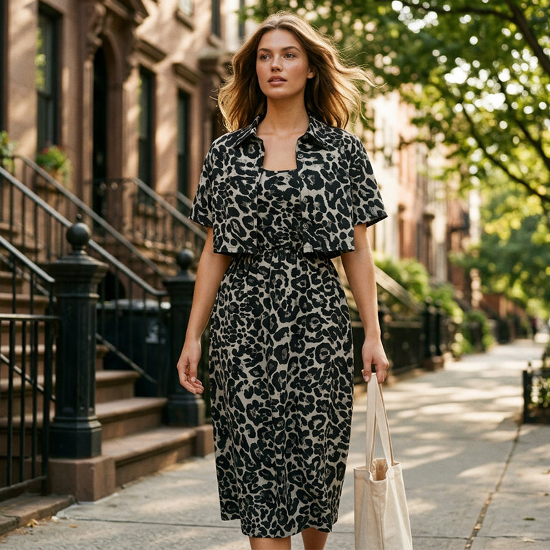 ⌛Limited-Time Offer-Women's Leopard Print Two-Piece Dress Set
