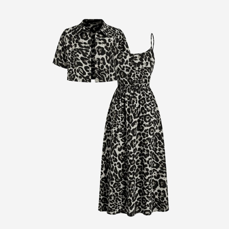 ⌛Limited-Time Offer-Women's Leopard Print Two-Piece Dress Set