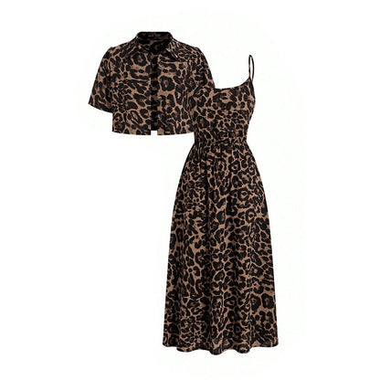 ⌛Limited-Time Offer-Women's Leopard Print Two-Piece Dress Set