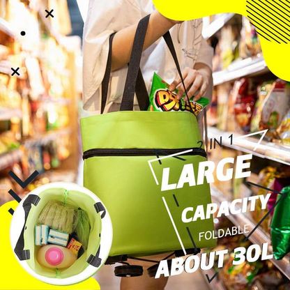 🔥Limited Offer $26.8!!⚡50K+ SOLD!🛍️2-in-1 Convertible shopping tote – hides wheels, holds 20kg, expands with zipper!