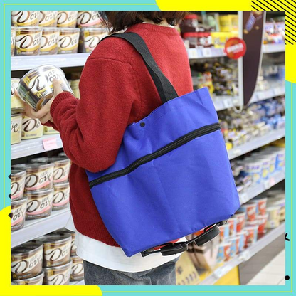 🔥Limited Offer $26.8!!⚡50K+ SOLD!🛍️2-in-1 Convertible shopping tote – hides wheels, holds 20kg, expands with zipper!