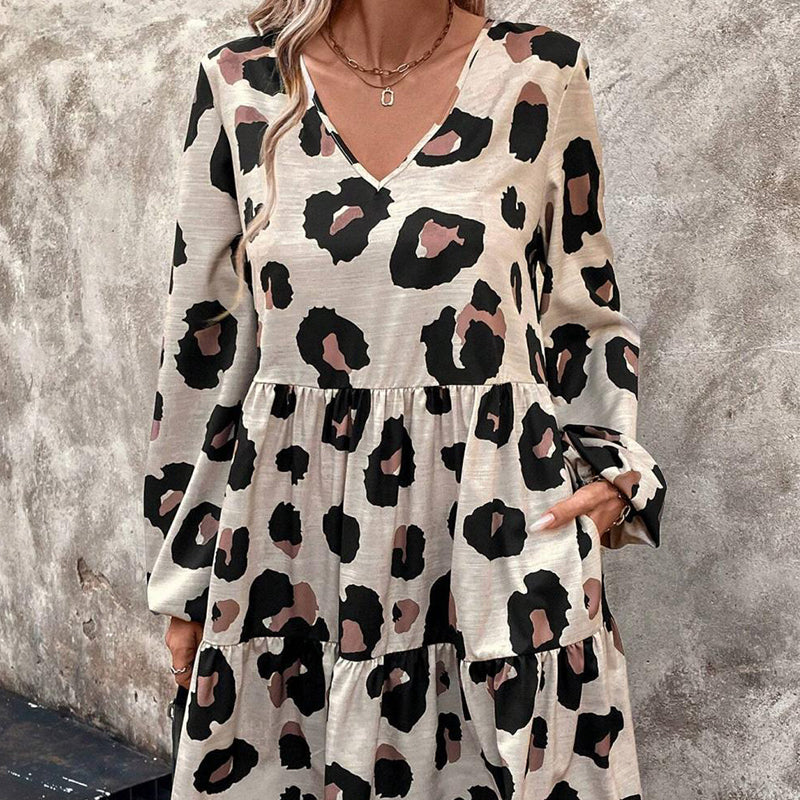 🔥New Arrivals & Best Sellers-Women's Flowy Leopard Print V-Neck Dress