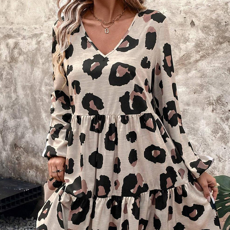 🔥New Arrivals & Best Sellers-Women's Flowy Leopard Print V-Neck Dress