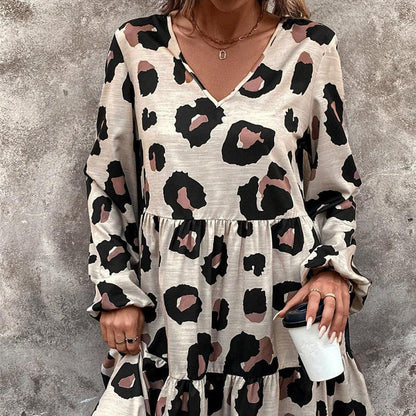 🔥New Arrivals & Best Sellers-Women's Flowy Leopard Print V-Neck Dress