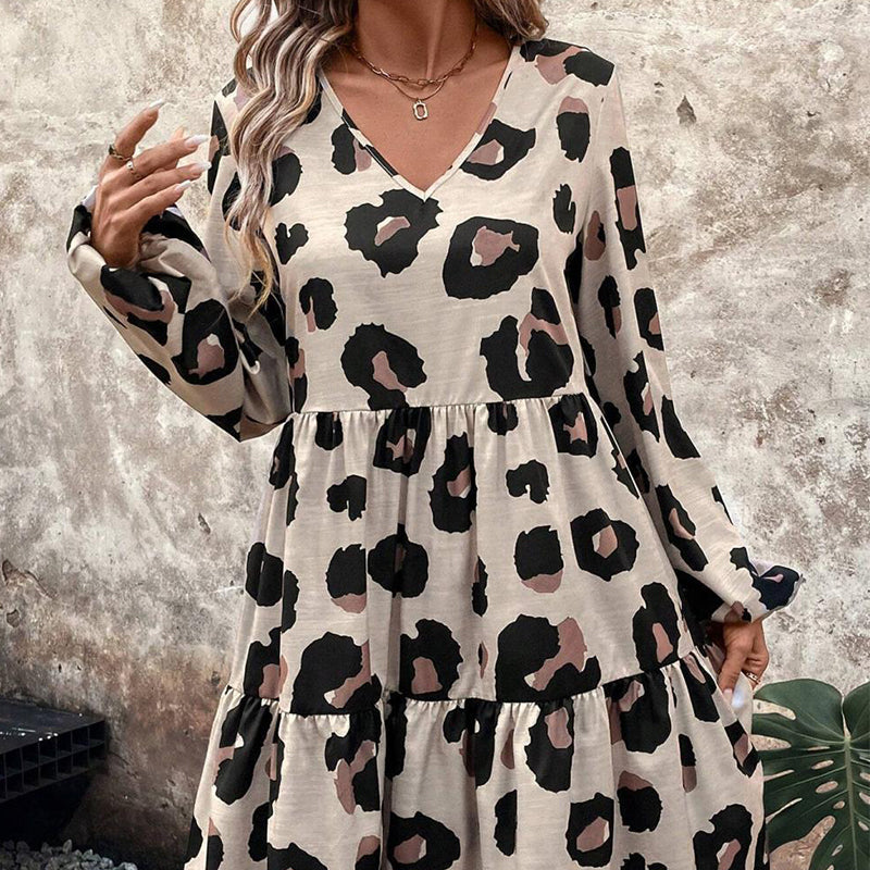 🔥New Arrivals & Best Sellers-Women's Flowy Leopard Print V-Neck Dress