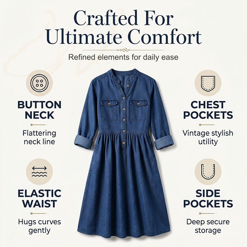 👗Women's Plus Size Button-Up Denim Maxi Dress– Flattering Everyday Curve Fit✨