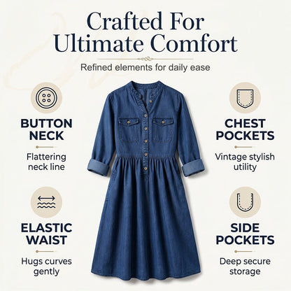 👗Women's Plus Size Button-Up Denim Maxi Dress– Flattering Everyday Curve Fit✨