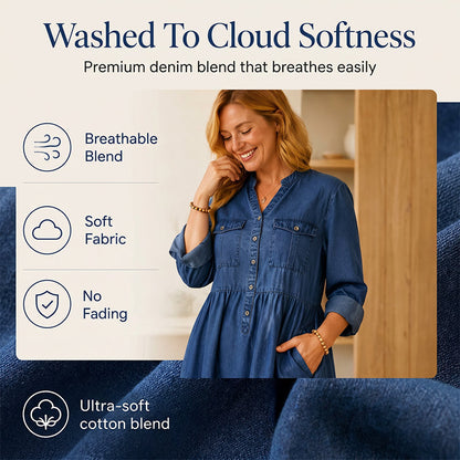 👗Women's Plus Size Button-Up Denim Maxi Dress– Flattering Everyday Curve Fit✨