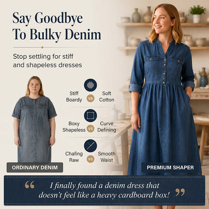 👗Women's Plus Size Button-Up Denim Maxi Dress– Flattering Everyday Curve Fit✨