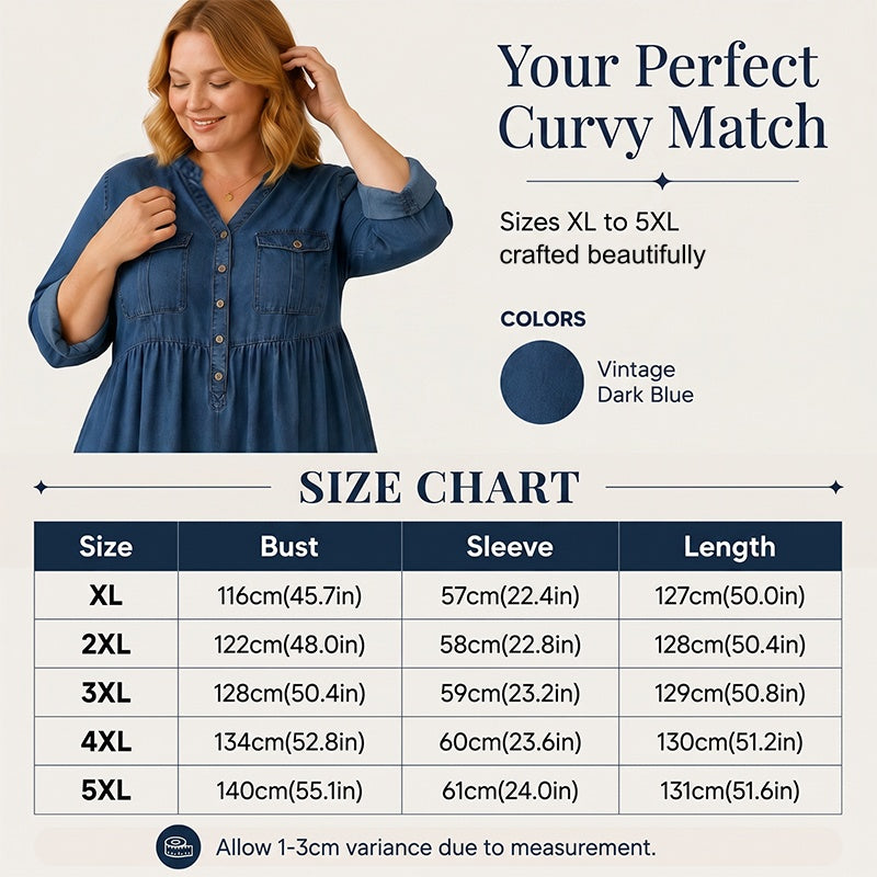 👗Women's Plus Size Button-Up Denim Maxi Dress– Flattering Everyday Curve Fit✨