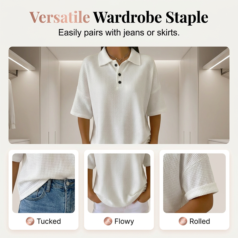 Women's Loose Fit Button Down Collared Tee