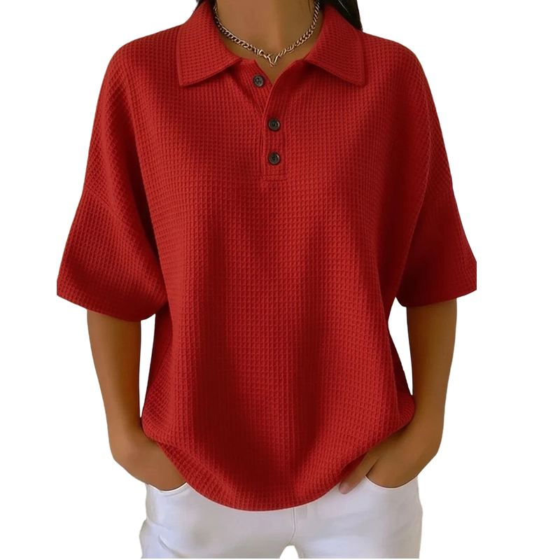 Women's Loose Fit Button Down Collared Tee