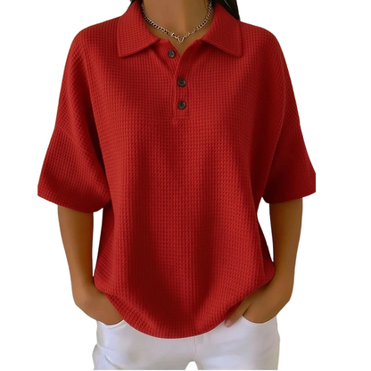 Women's Loose Fit Button Down Collared Tee