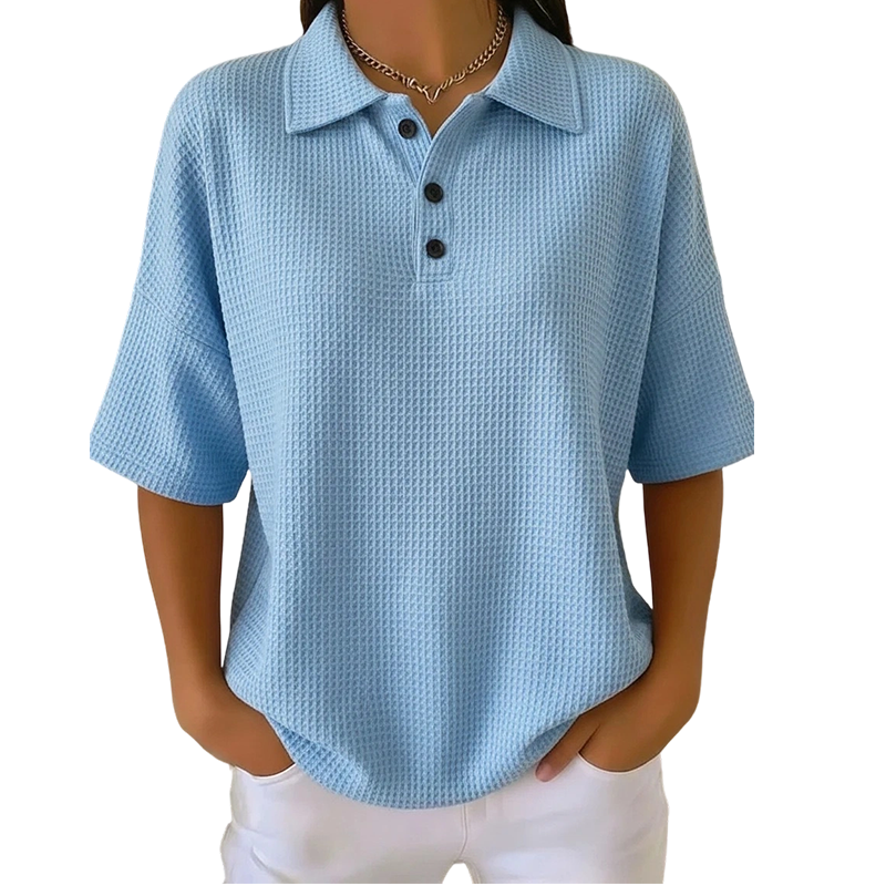 Women's Loose Fit Button Down Collared Tee