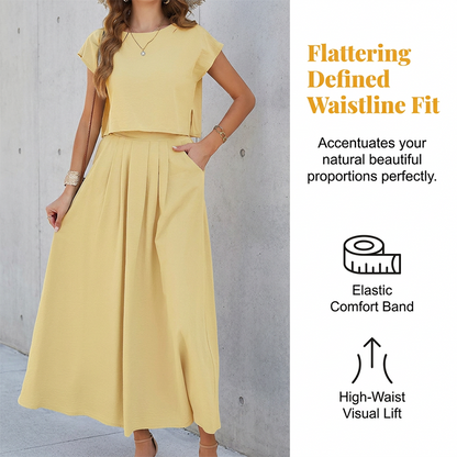 Women's Casual Solid Color Top and Skirt Set