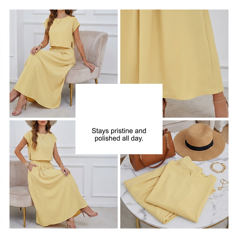 Women's Casual Solid Color Top and Skirt Set