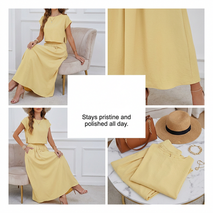 Women's Casual Solid Color Top and Skirt Set