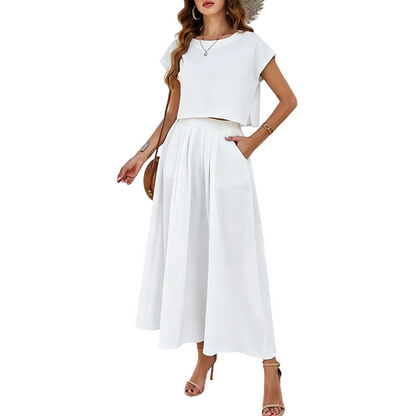 Women's Casual Solid Color Top and Skirt Set