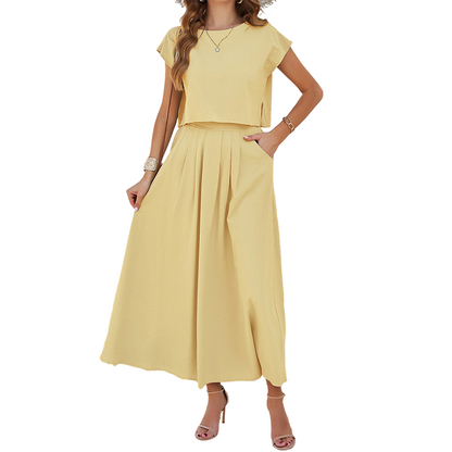 Women's Casual Solid Color Top and Skirt Set