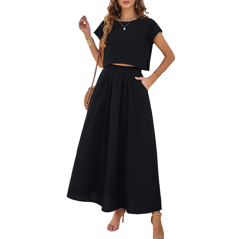 Women's Casual Solid Color Top and Skirt Set