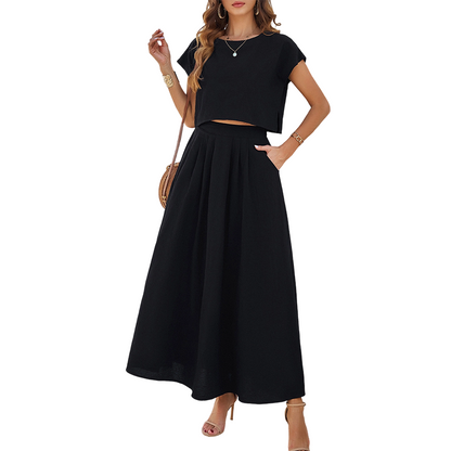 Women's Casual Solid Color Top and Skirt Set