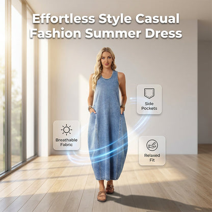 🏆LAST DAY SALE 50% OFF🔥Women's Sleeveless Maxi Denim Dress with Pockets
