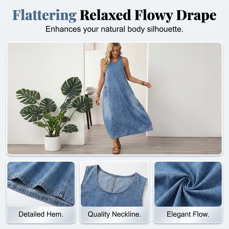 🏆LAST DAY SALE 50% OFF🔥Women's Sleeveless Maxi Denim Dress with Pockets