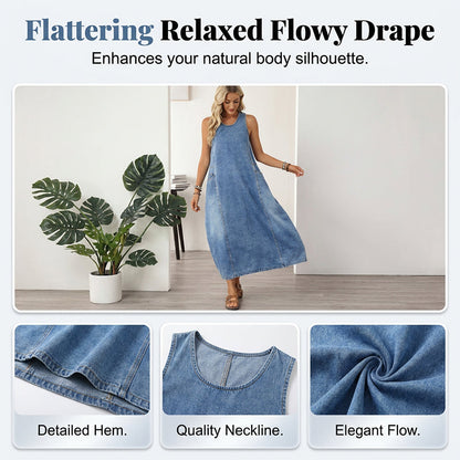 🏆LAST DAY SALE 50% OFF🔥Women's Sleeveless Maxi Denim Dress with Pockets