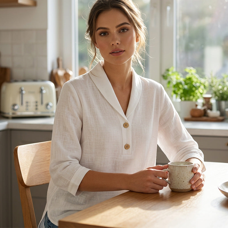 Women's Shawl Collar Button Front Blouse