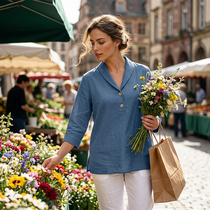 Women's Shawl Collar Button Front Blouse