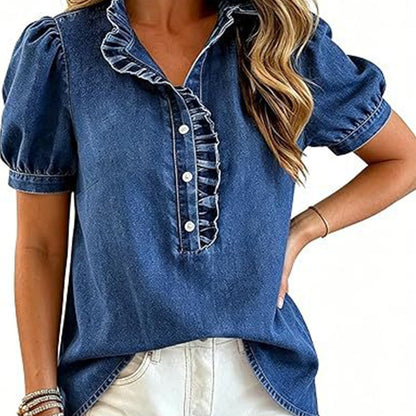 ⌛Limited-Time Offer-Women's Ruffle Collar Denim Top