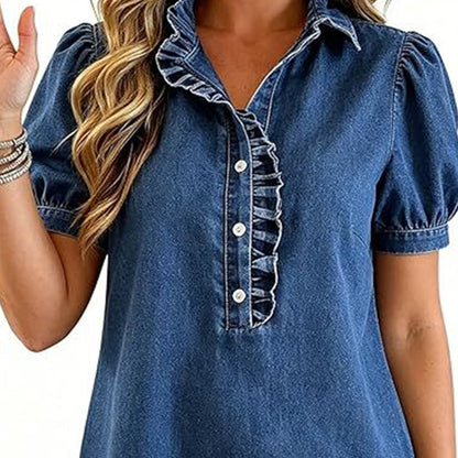 ⌛Limited-Time Offer-Women's Ruffle Collar Denim Top