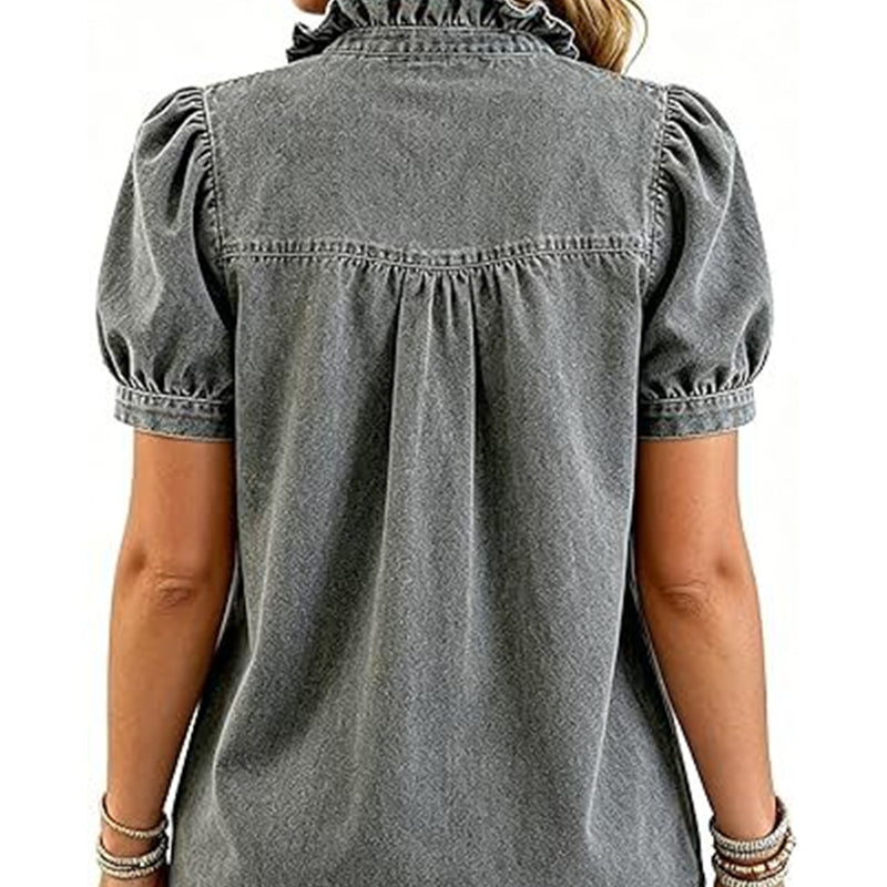 ⌛Limited-Time Offer-Women's Ruffle Collar Denim Top