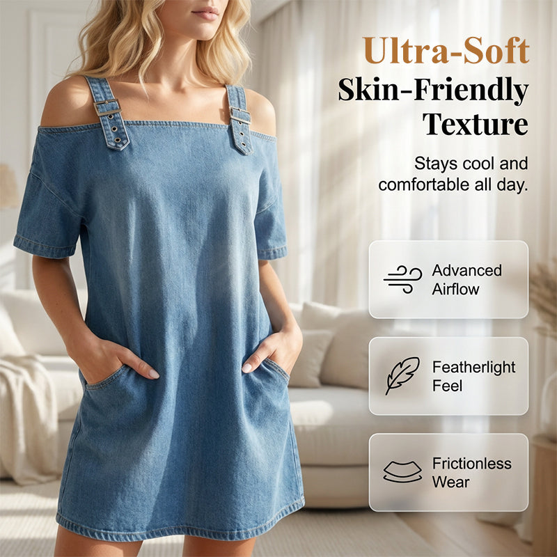🔥New Arrivals & Special Offers-Women‘s Denim Dress with Adjustable Buckles and Pockets