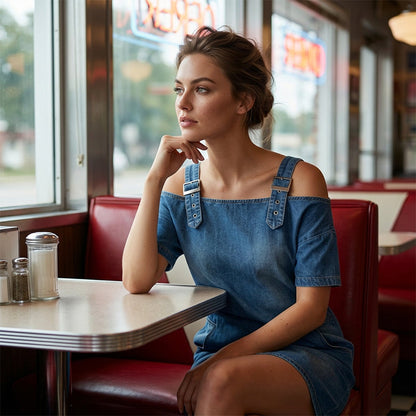🔥New Arrivals & Special Offers-Women‘s Denim Dress with Adjustable Buckles and Pockets