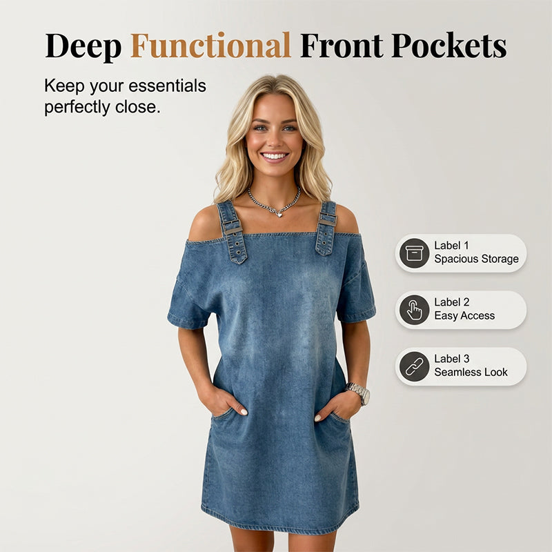 🔥New Arrivals & Special Offers-Women‘s Denim Dress with Adjustable Buckles and Pockets