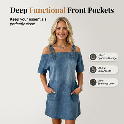 🔥New Arrivals & Special Offers-Women‘s Denim Dress with Adjustable Buckles and Pockets