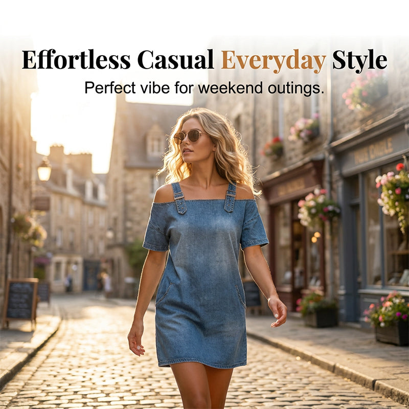 🔥New Arrivals & Special Offers-Women‘s Denim Dress with Adjustable Buckles and Pockets