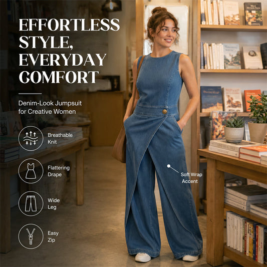 ⌛Limited-Time Offer-Women's Sleeveless Asymmetric Wrap Denim Jumpsuit