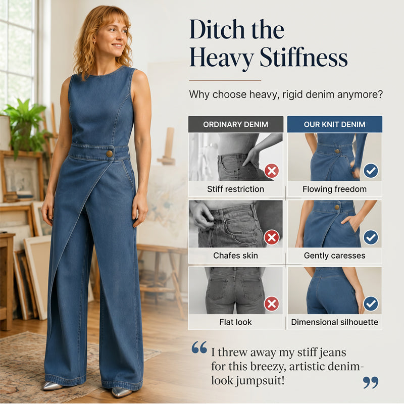 Women's Sleeveless Asymmetric Wrap Denim Jumpsuit