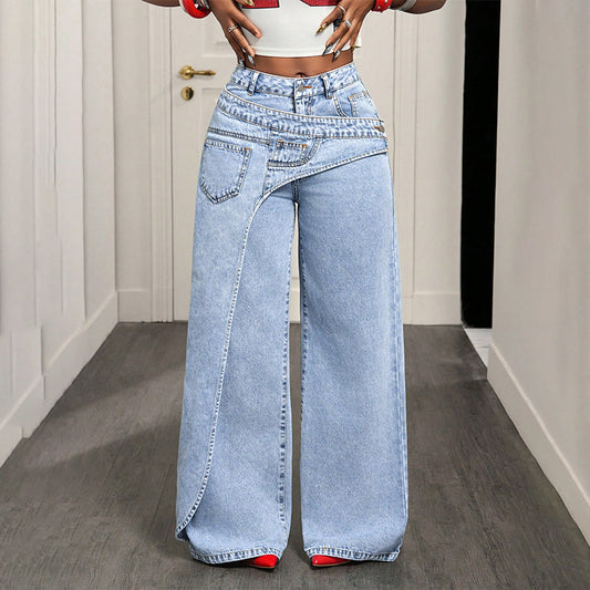 ⌛Limited-Time Offer-Women's Asymmetrical Waist Wide Leg Jeans.